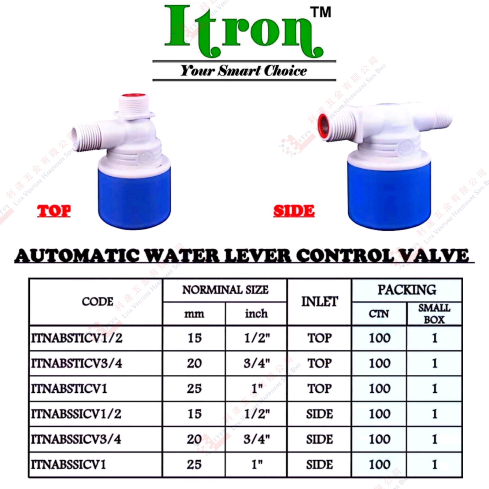 ITRON BRAND AUTOMATIC WATER LEVEL CONTROL VALVE - ITNABSICV12 ITNABSICV34 ITNABSICV1 ITNABSSICV12 ITNABSSICV34 ITNABSSICV1