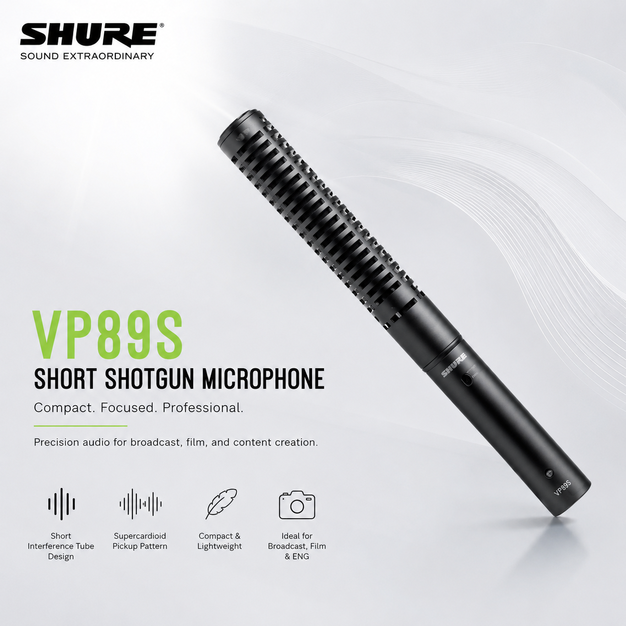 Shure VP89S Short Shotgun Microphone — Compact Broadcast & Film Production Mic