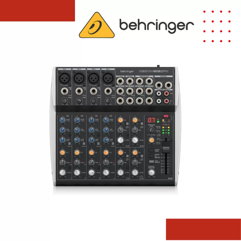 Behringer XENYX1202SFX Premium Analog 12-Input Mixer with USB Audio Streaming Interface and Klark Teknik Effects