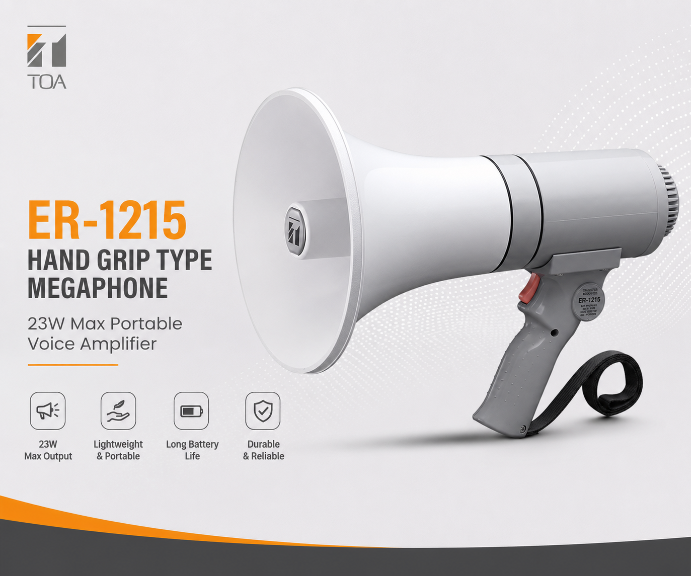 TOA ER1215 Hand Grip Type Megaphone – 23W Max Portable Voice Amplifier