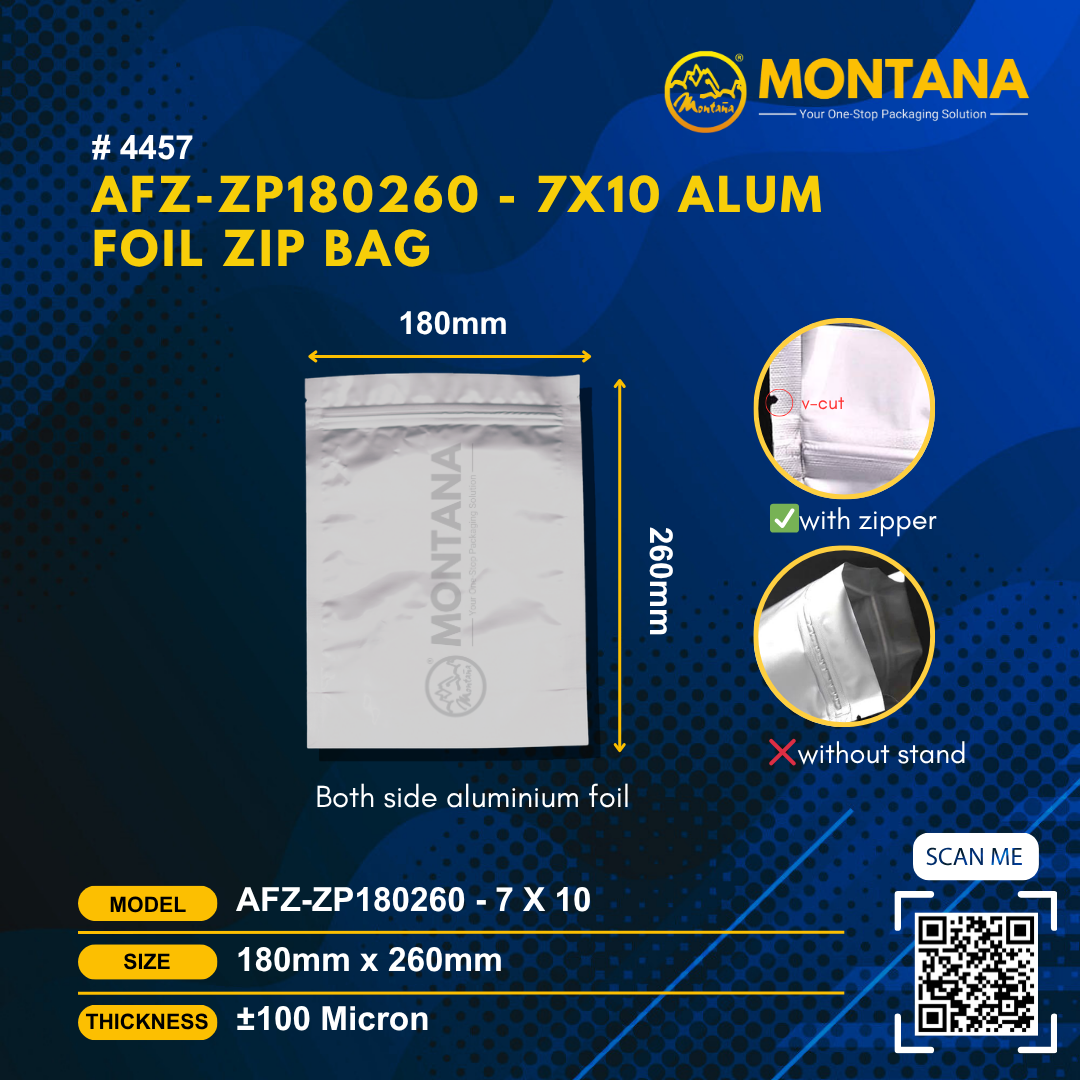 (4457) AFZ-ZP180260 - 7X10 ALUM FOIL ZIP BAG