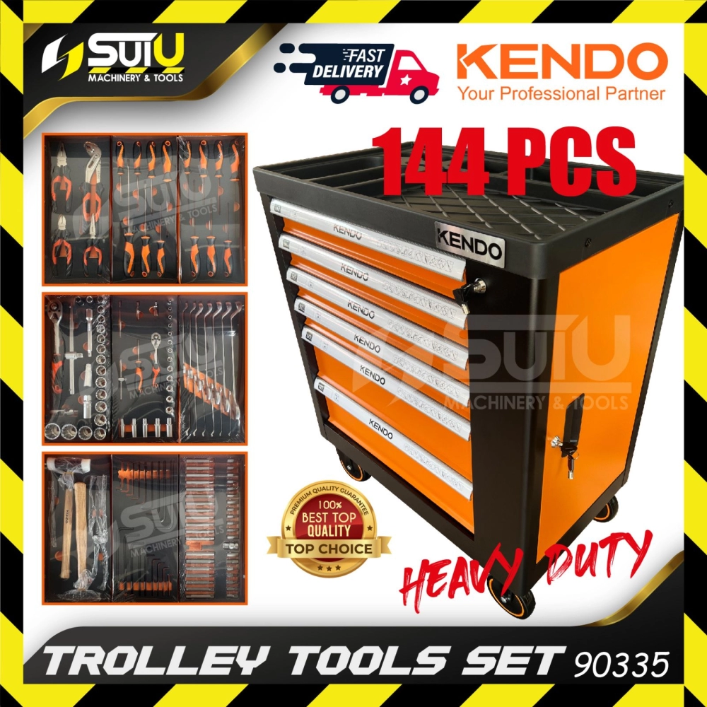 KENDO 90335 144PCS 6 Drawers Trolley Tool Set / Set Alat Troli