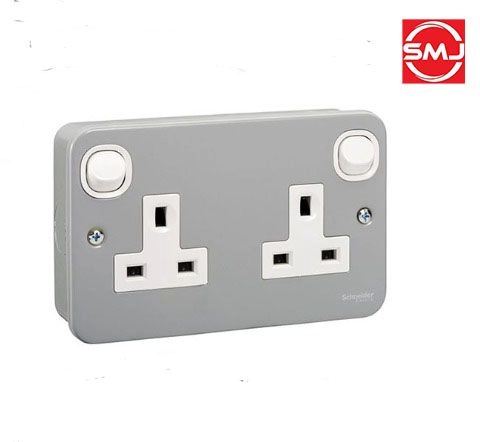 Schneider ESM25 13A 2 Gang Metalclad Switch Socket Outlet