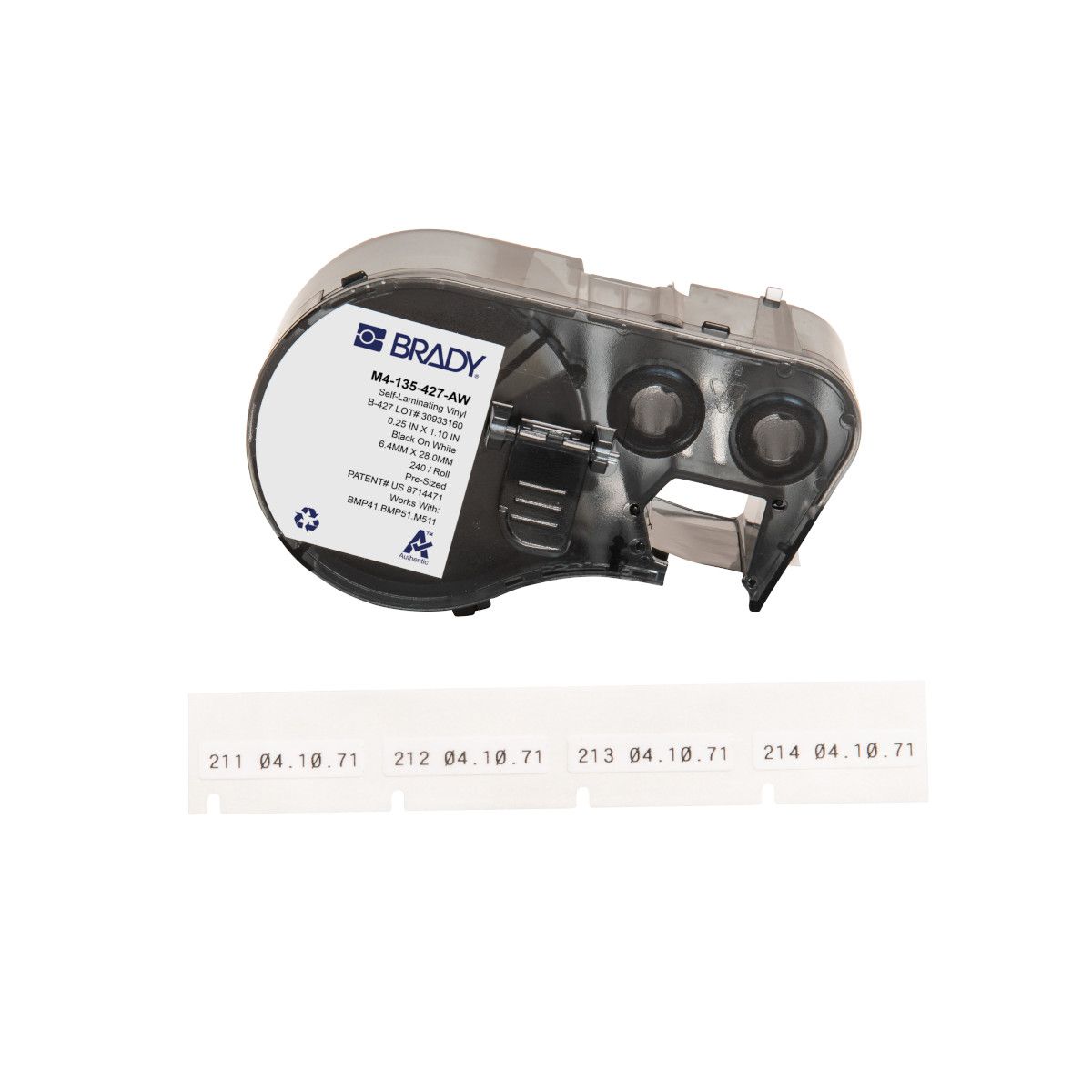 Self-Laminating Vinyl Wrap Around Labels with Ribbon for M4 M5 Printers - 1.1" x 0.25", All White