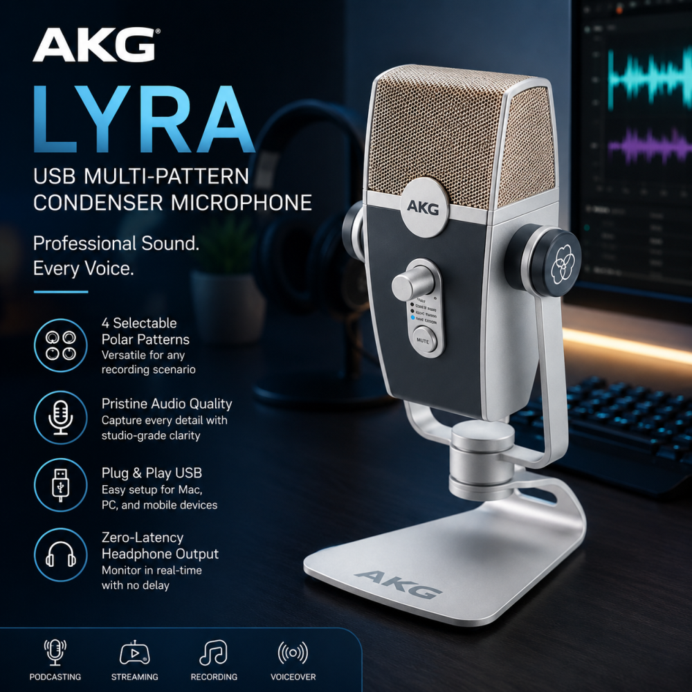 AKG Lyra USB Multi-Pattern Condenser Microphone for Podcasting, Streaming & Recording