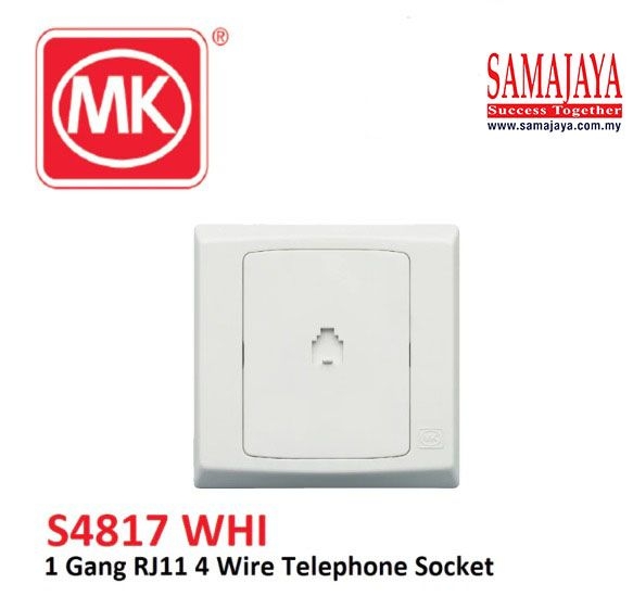 MK S4817WHI 1 Gang RJ11 Telephone Socket SIRIM Approved PVC SWITCH mk-s4817whi-1-gang-rj11-telephone-socket-sirim-approved-pvc-switch