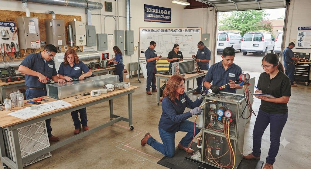 Professional HVAC installation workshop