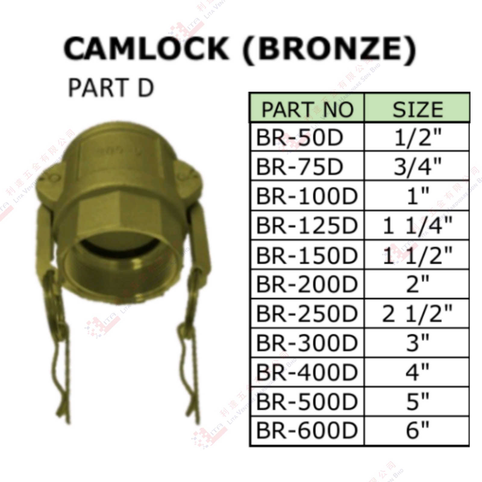 CAMLOCK(BRONZE) - BR500D BR75D BR100D BR125D BR150D BR200D BR250D BR300D BR400D BR500D BR600D