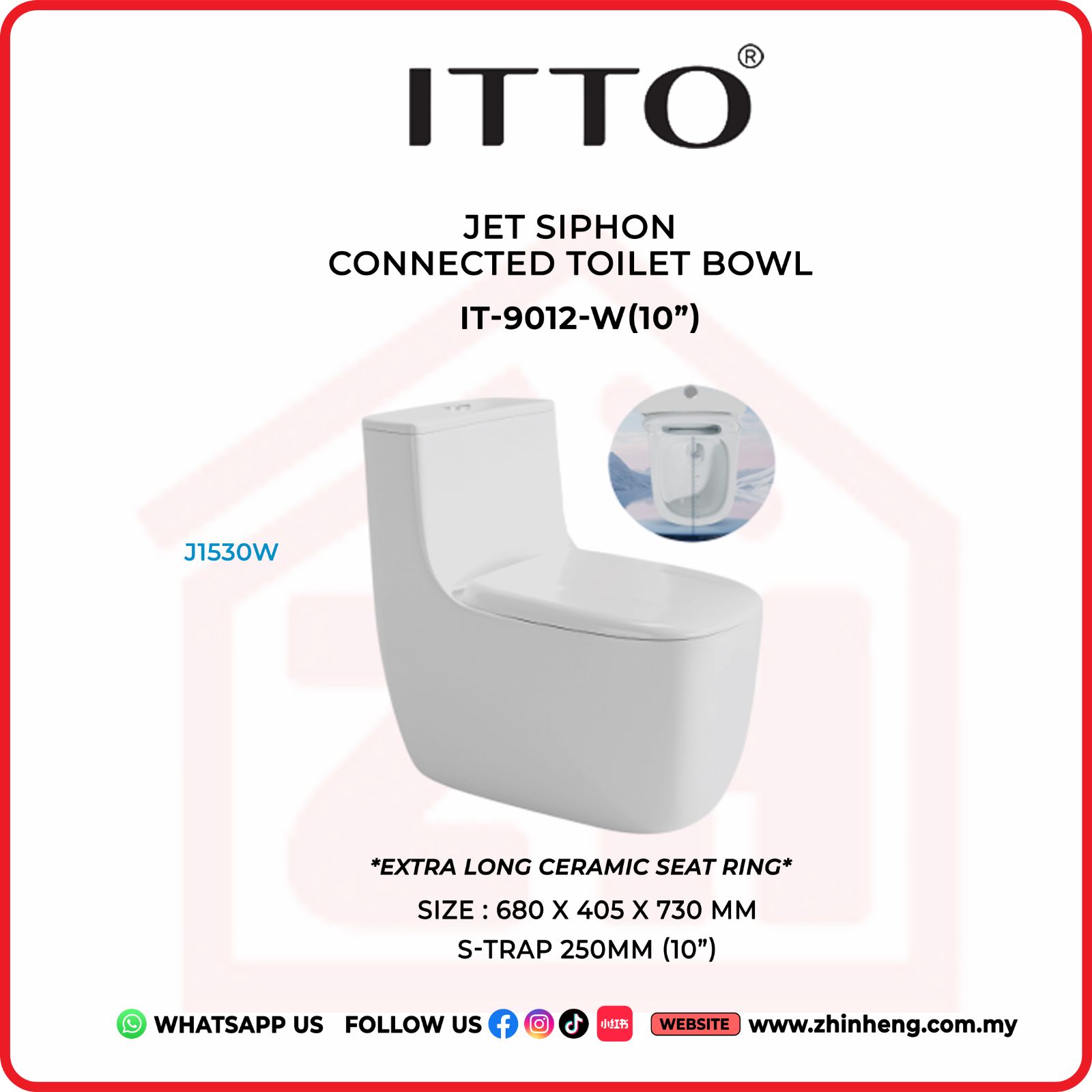 ITTO JET SIPHON CONNECTED TOILET BOWL IT-9012-W(10")