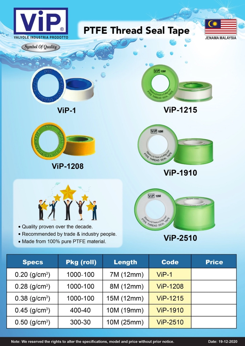 VIP PTFE Thread Seal Tape Selangor, KL, Ampang, Malaysia Supplier ...
