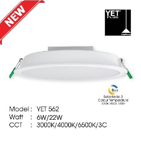 YETPlus YET 562 LED Recessed Ceiling Panel Downlight Lampu Turun Siling Cekung 暗装嵌入式天花板筒灯 (4" 6W / 8" 22W) (3000K Warm White / 4000K Cool White / 6500K Daylight / 3 Colour) (White Frame)