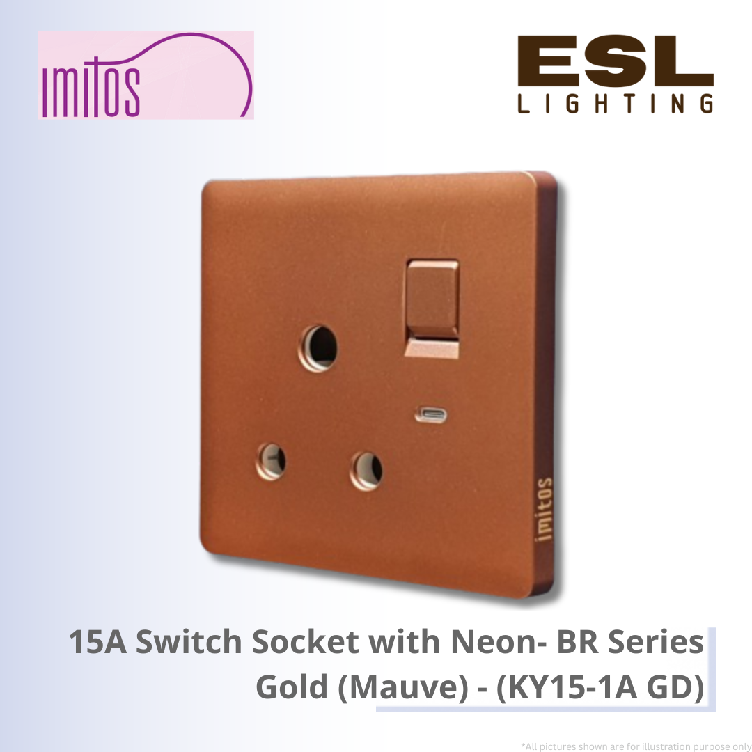 IMITOS 15A Switch Socket with Neon (BR Series) Gold (Mauve) - KY15-1A GD [SIRIM]