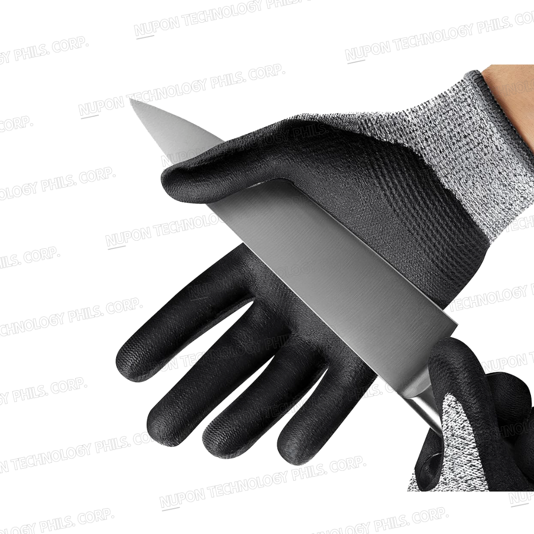 GREY CUT RESISTANT BLACK  PALM PU GLOVES