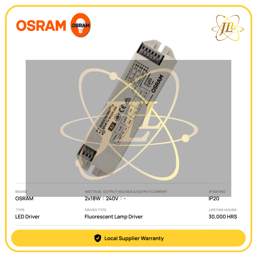 OSRAM QTz8 2X18W FLUORESCENT TUBE ELECTRONIC BALLAST 36W 240V 30,000HRS IP20