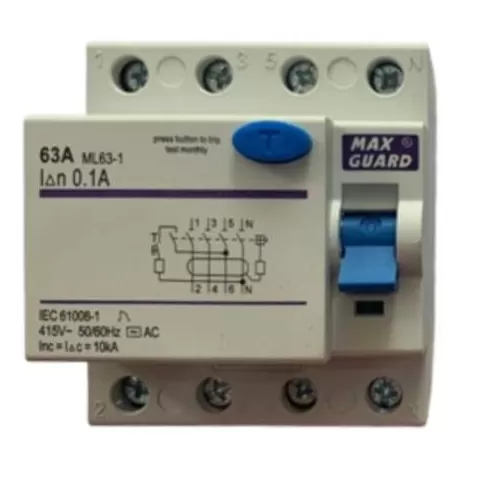 Maxguard 63A 4 Pole 0.1A (100mA) ELCB (SIRIM APPROVED)