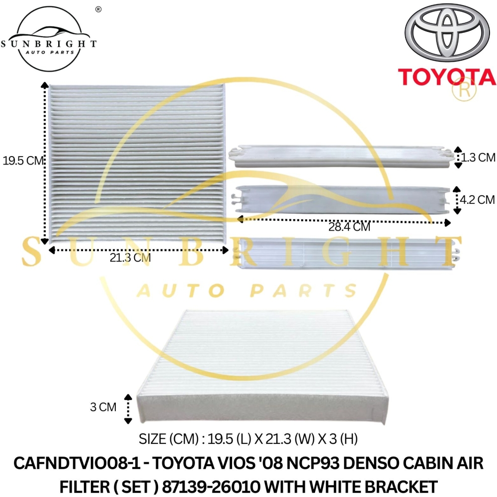 CAFNDTVIO08-1 - TOYOTA VIOS '08 NCP93 DENSO CABIN AIR FILTER ( SET ) 87139-26010 WITH WHITE BRACKET
