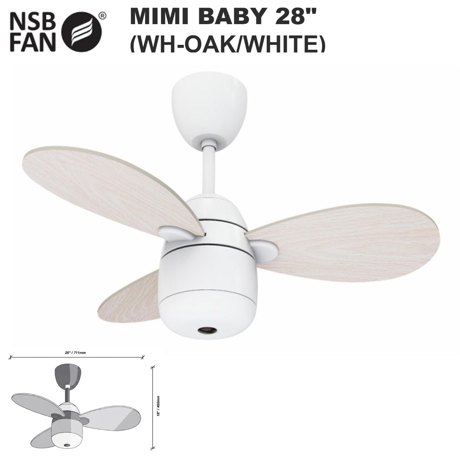 NSB MIMI BABY CEILING FAN 28" WH-OAK/WHITE