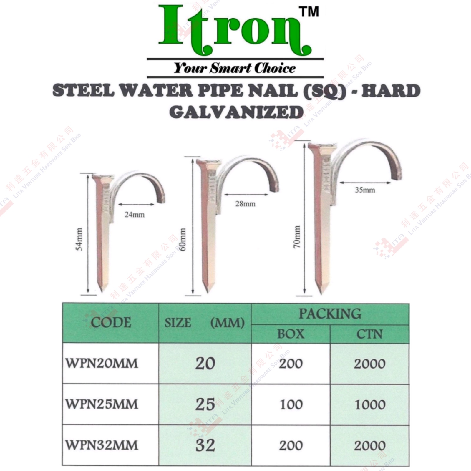 ITRON BRAND STEEL WATER PIPE NAIL - WPN20MM WPN25MM WPN32MM