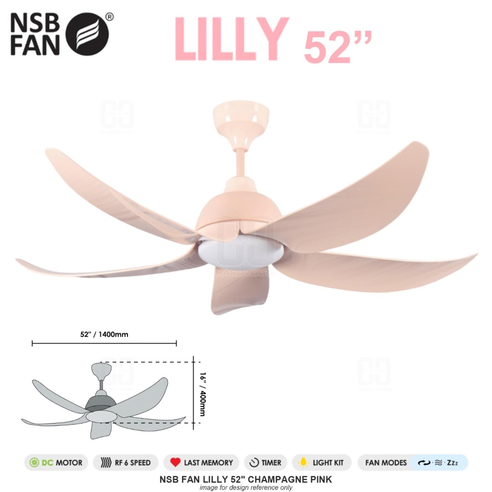 NSB FAN LILLY 52" CHAMPAGNE PINK