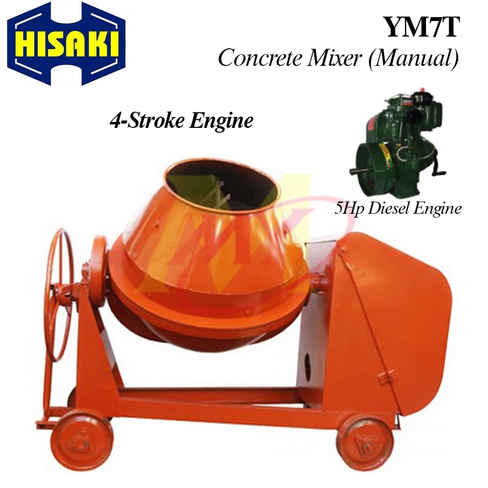 Hisaki YM7T Manual Concrete Mixer c/w Diesel Engine 5Hp 4-Stroke