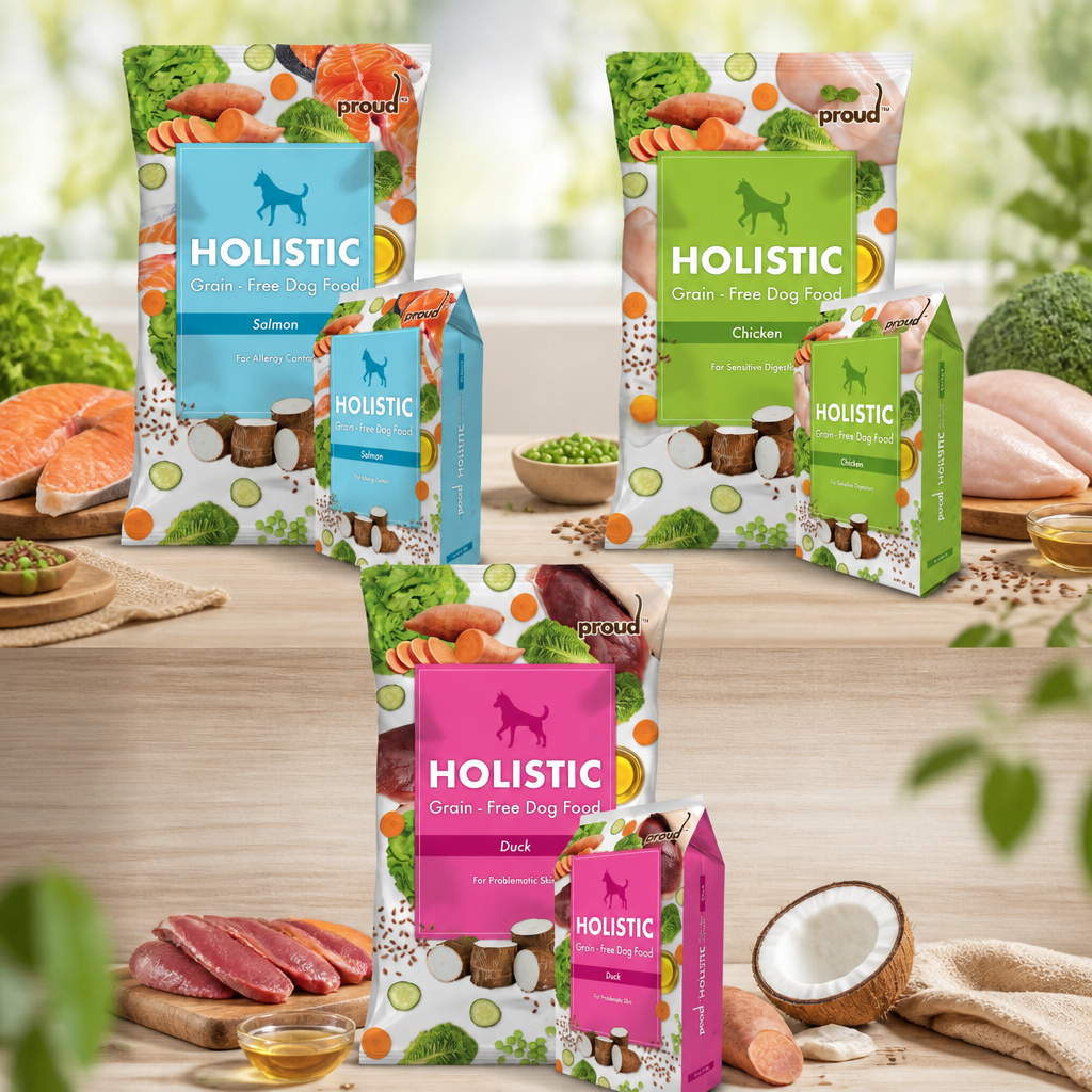 Proud Holistic Grain Free Dog Food with Salmon, Duck & Chicken - 2kg Nutritious Meals