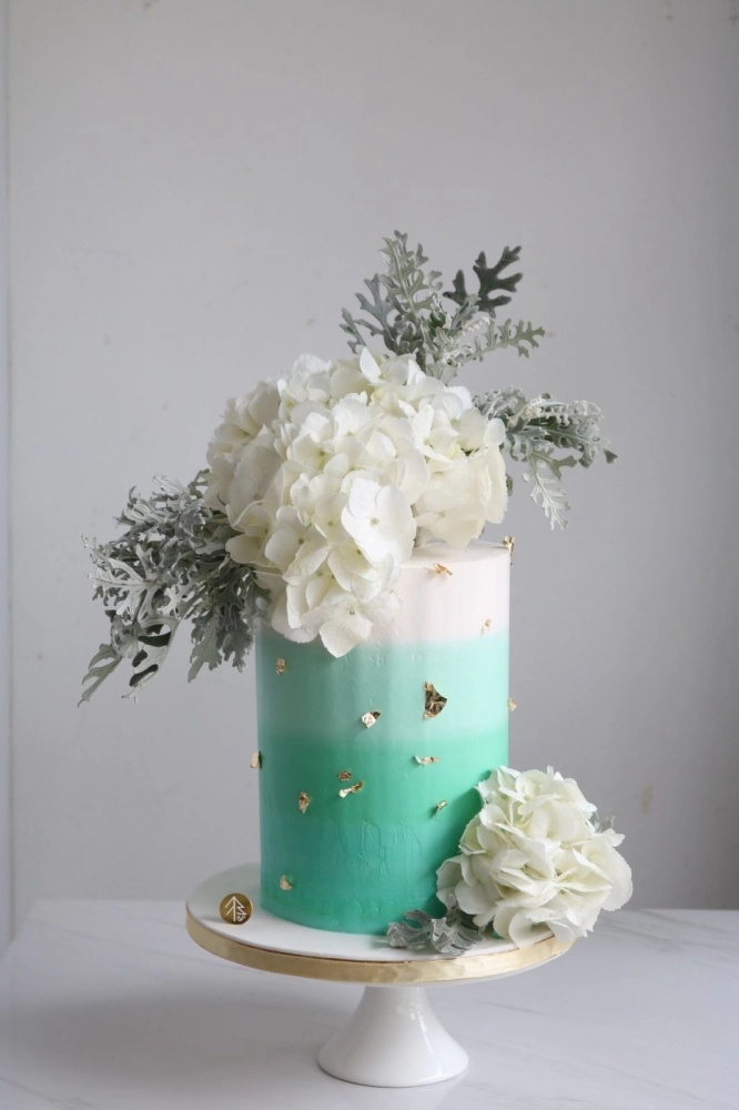 Whimsical Tiffany Hydrangea Flower Cake (Extra Tall 9 Inch)