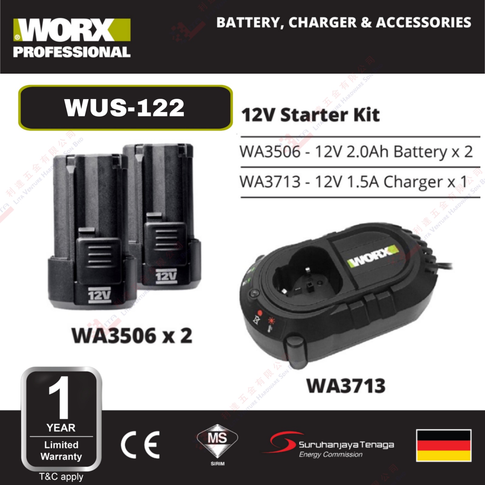 WORX BRAND 12V STARTER KIT - WUS122