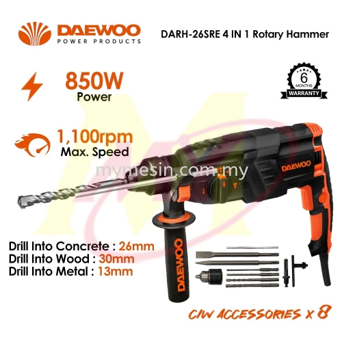 Daewoo DARH-26SRE 4 IN 1 Rotary Hammer Drill 850W Mesin Elektrik Tebuk Gerudi Dinding