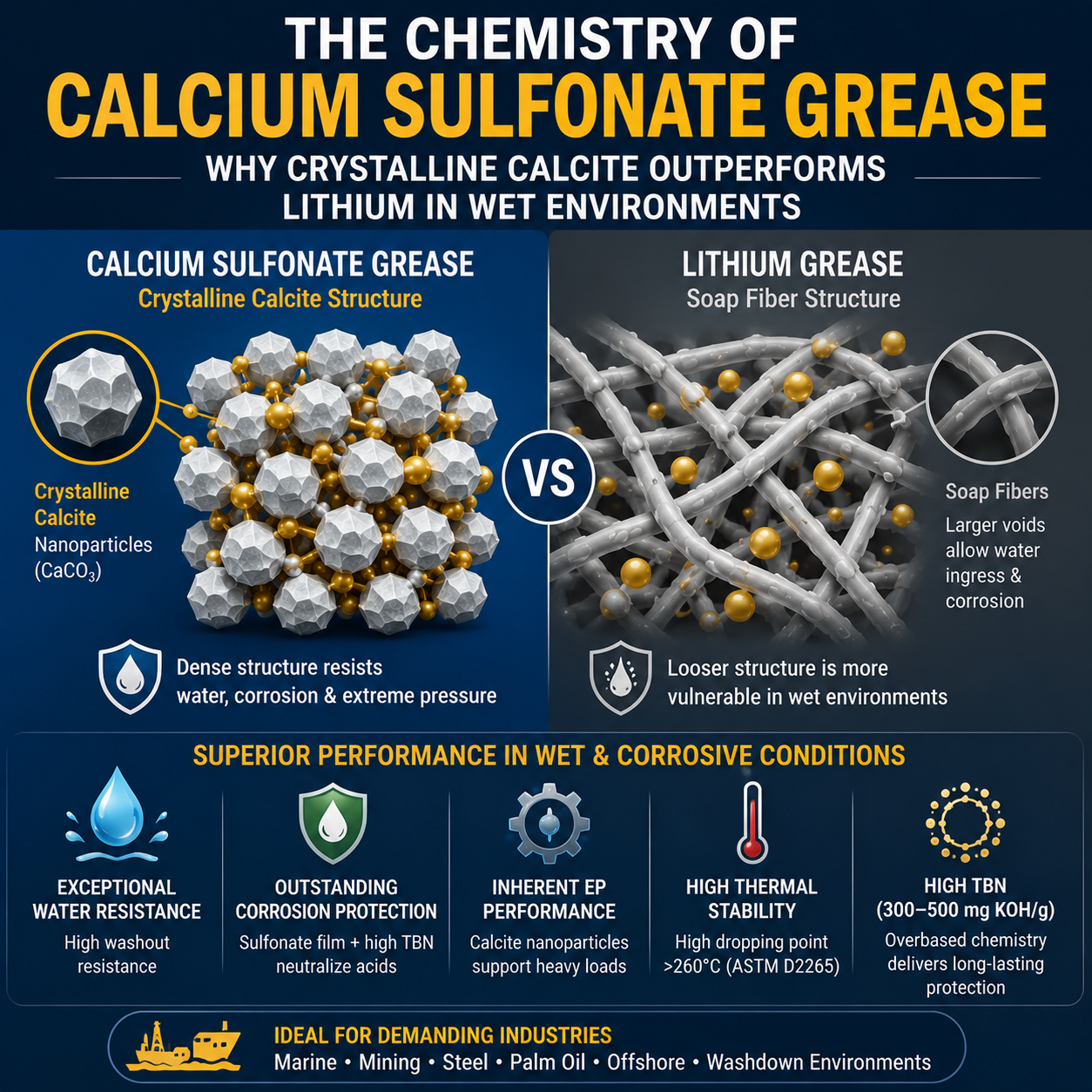 The Chemistry of Calcium Sulfonate in Grease: Why Crystalline Calcite Outperforms Lithium in Wet Environments