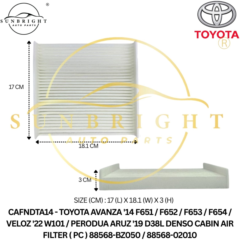 CAFNDTA14 - TOYOTA AVANZA '14 F651 / PERODUA ARUZ '19 D38L DENSO CABIN AIR FILTER ( PC ) 88568-BZ050 / 88568-02010