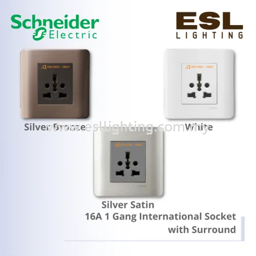 SCHNEIDER ZENcelo 16A 1 Gang International Socket with Surround - E84426_16TS E84426_16TS_SZ E84426_16TS_SA