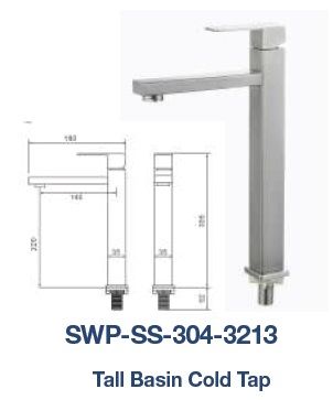 SWP-SS-304-3213  Tall Basin Cold Tap - SUS304