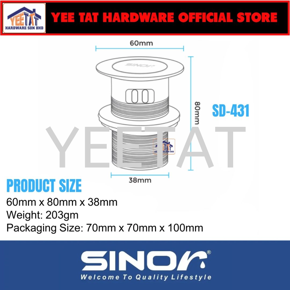 [ SINOR ] SD-430 SD-431 BATHROOM POP UP SPRING BASIN WASTE WITH OR WITHOUT OVERFLOW 32mm