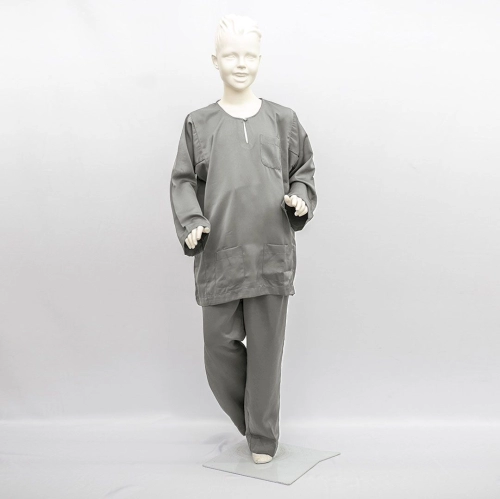 Baju Melayu Moden Teluk Belanga Sepasang Untuk Kanak-Kanak (TBKP) Light Grey
