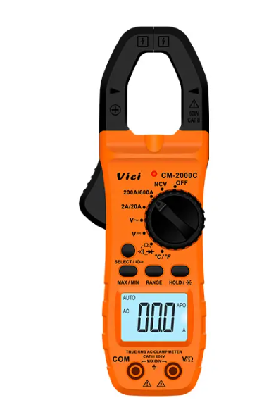 Vici CM-2000C 28mm clamp open, 800A, True RMS, NCV, Temperature tests, Backlight, Clamp lighting function.