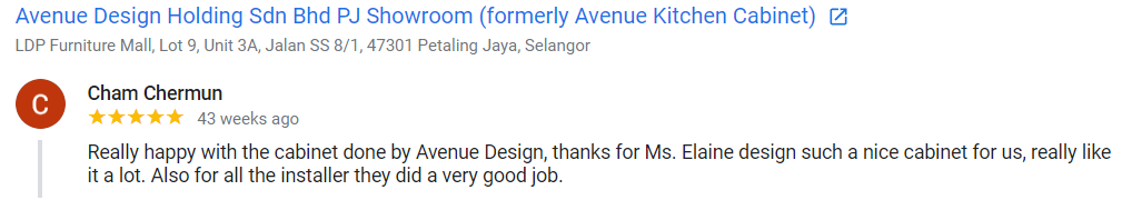 Customer Testimonial 18 & AVENUE DESIGN HOLDING SDN BHD