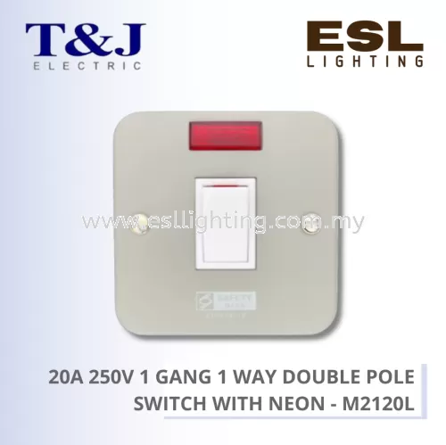 T&J METALCLAD SERIES 20A 250V 1 GANG 1 WAY DOUBLE POLE SWITCH WITH NEON - M2120L
