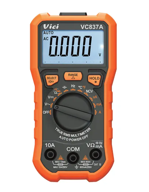 Vici VC837A True RMS test, Analog bar display, NCV test, Data hold, Backlight, Torch lighting function.