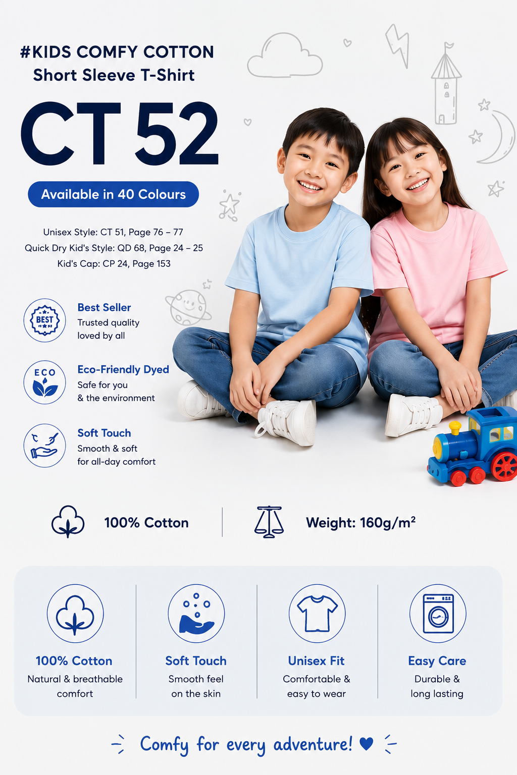 Kids Comfy Cotton Short Sleeve T-Shirt - CT52