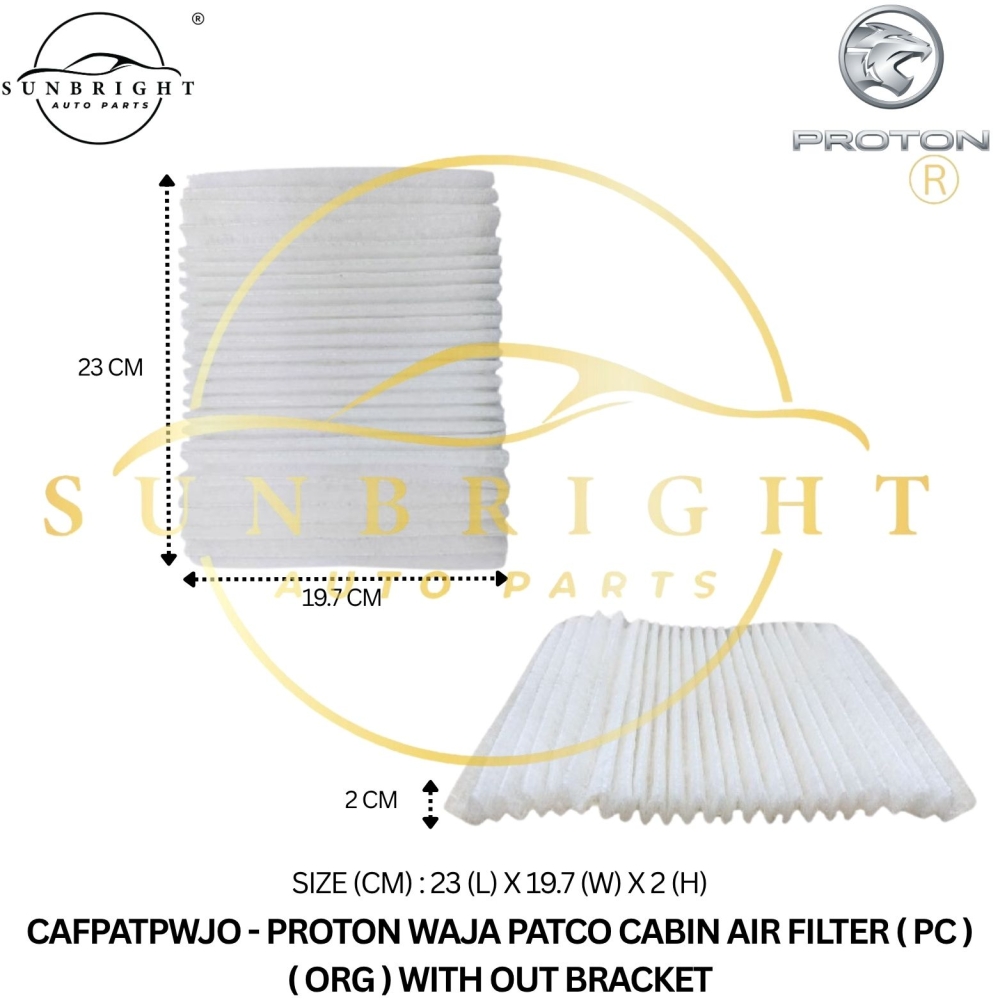 CAFPATPWJO - PROTON WAJA PATCO CABIN AIR FILTER ( PC ) ( ORG ) WITH OUT BRACKET