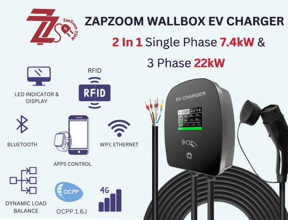 ZapZoom Plus 22kW AC Charger - Universal Type 2
