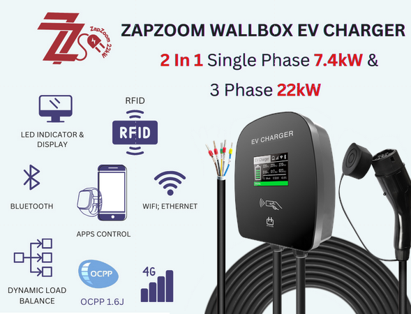 ZapZoom Plus 22kW AC Charger - Universal Type 2
