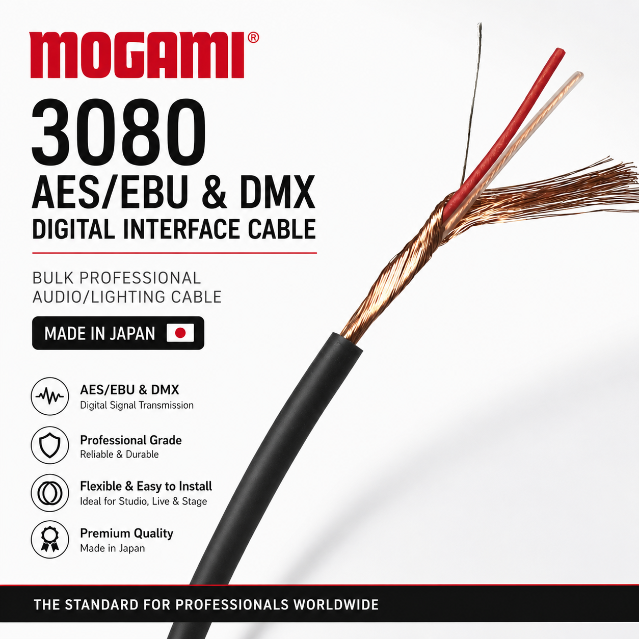 Mogami 3080 Kabel Digital AES/EBU & DMX – Kabel Audio/Pencahayaan Profesional Pukal (Buatan Jepun)