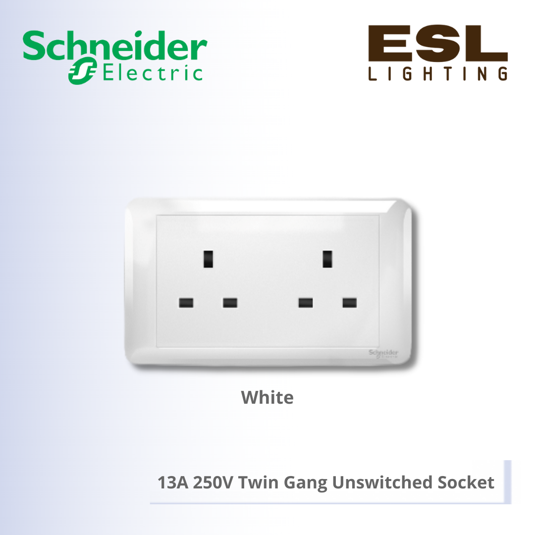 SCHNEIDER Affle Plus 13A 250V Twin Gang Unswitched Socket - A3GT426_WE_G11