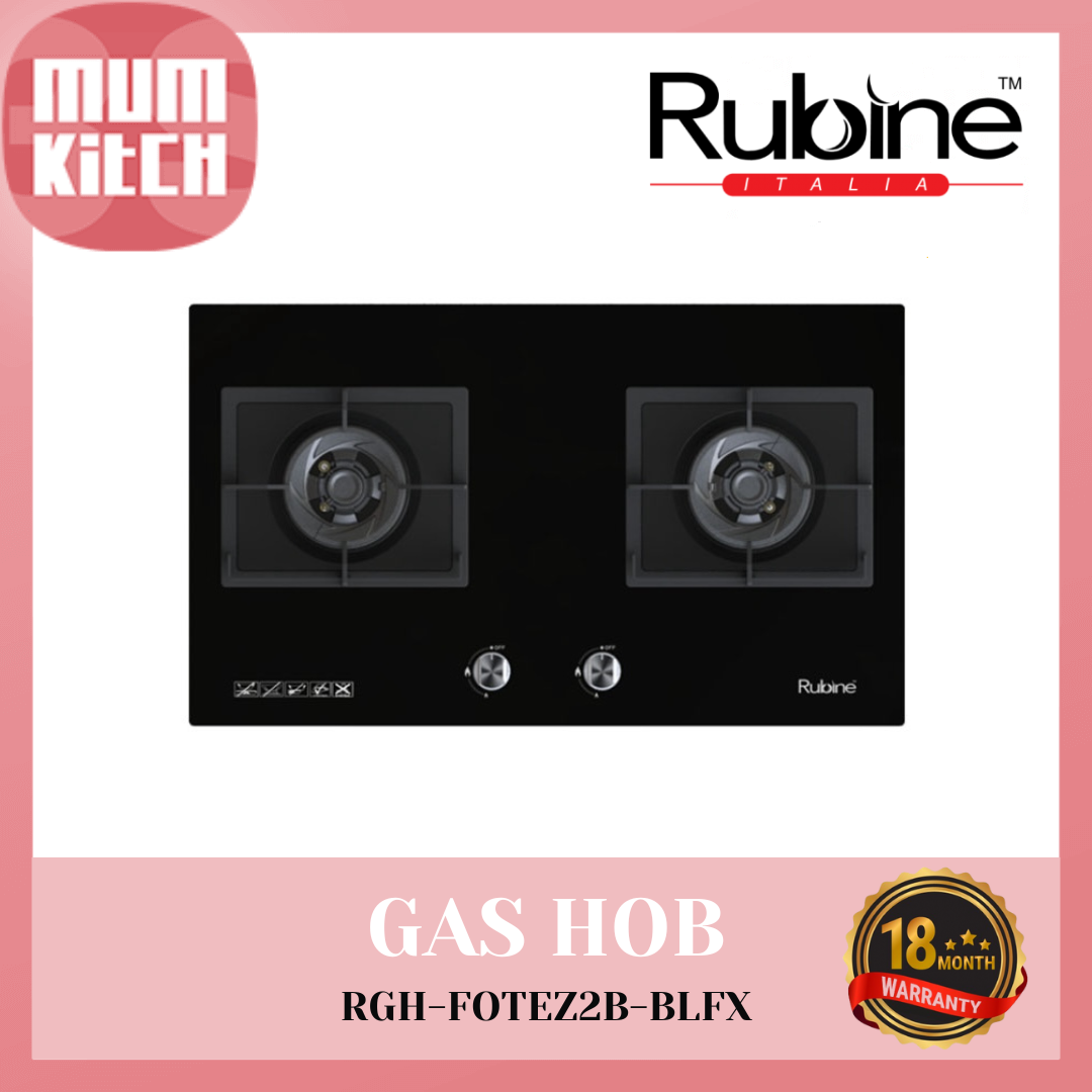 RUBINE Gas Hob 2 Burners 5.0kW Dritto (RGH-FOTEZ2B-BLFX)