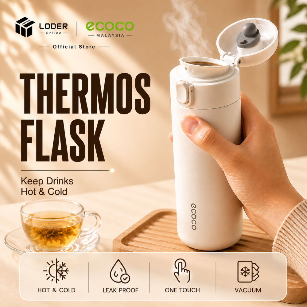 LODER ECOCO Thermos Flask Vacuum Insulated Water Bottle Stainless Steel Thermal Flask Hot Cold Bottle