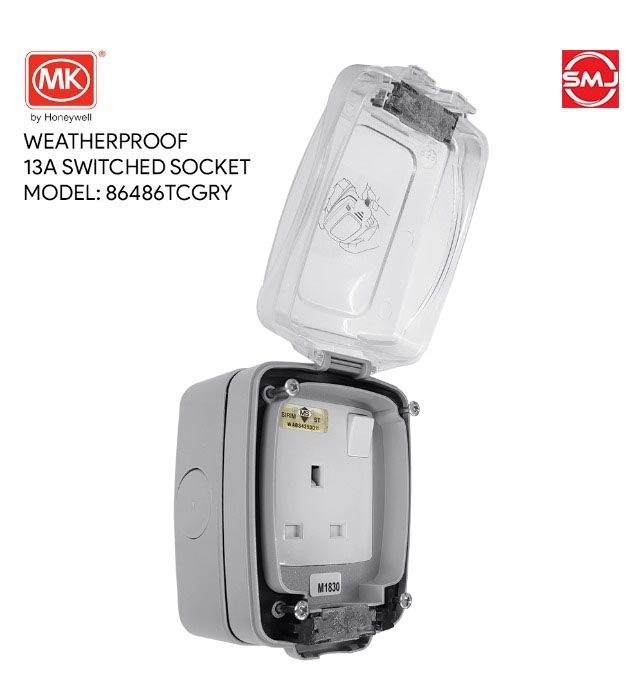 MK 86486TCGRY 13A Weatherproof Switch Socket (Transparent Cover) (SIRIM Approved)