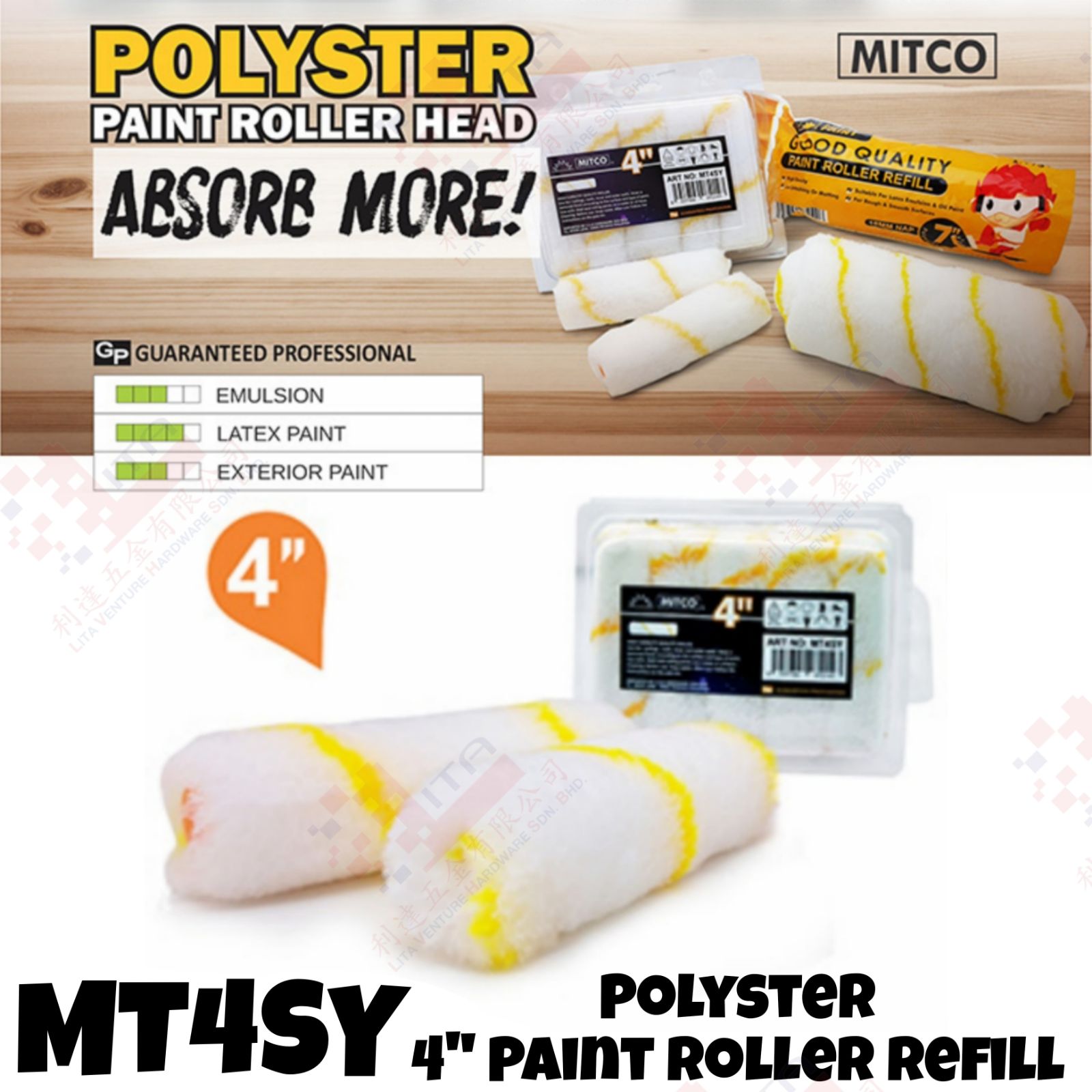 MITCO BRAND 4'' POLYSTER PAINT ROLLER REFILL - MT4SY