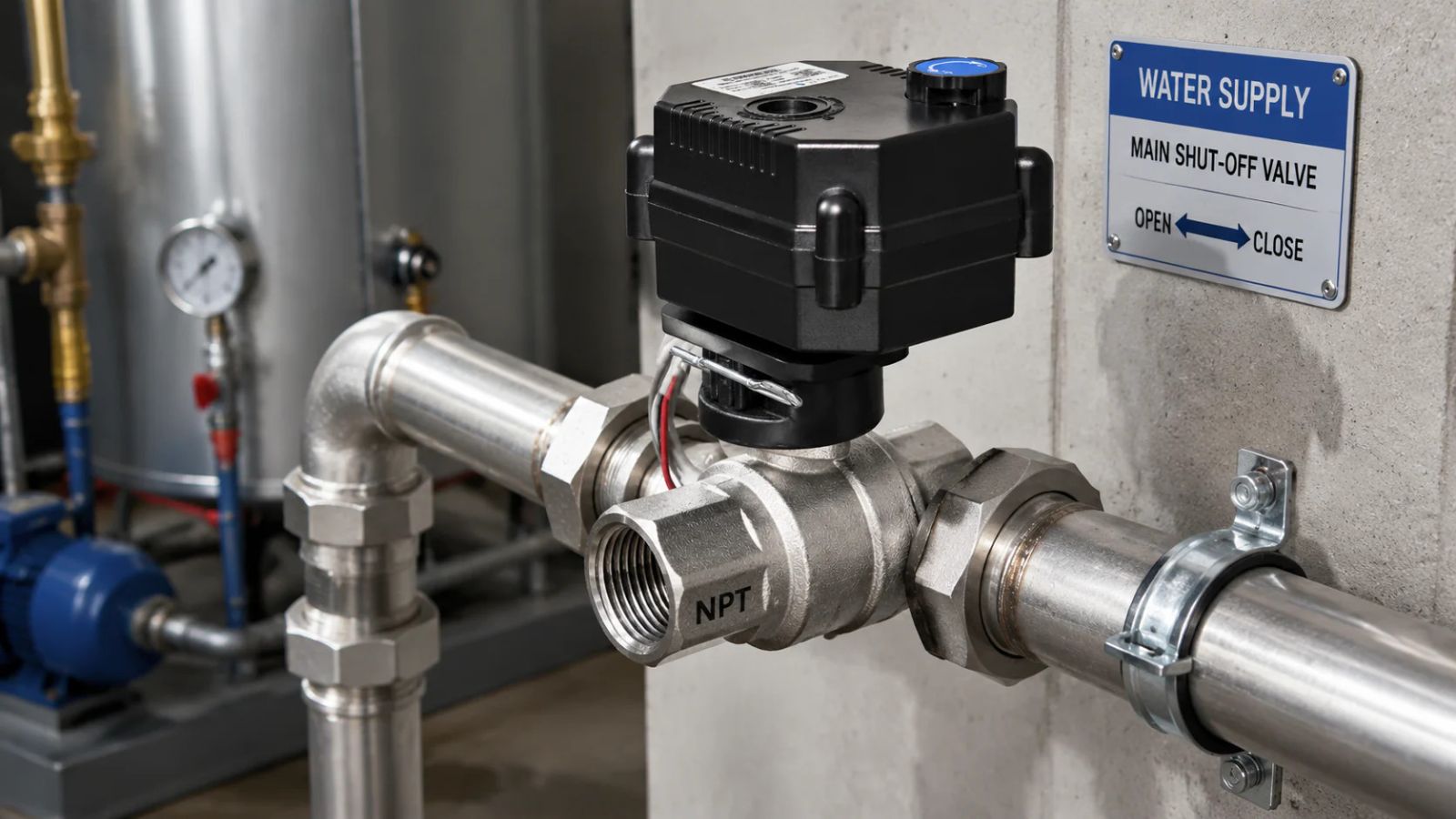 Motorized valve and flow switch installation