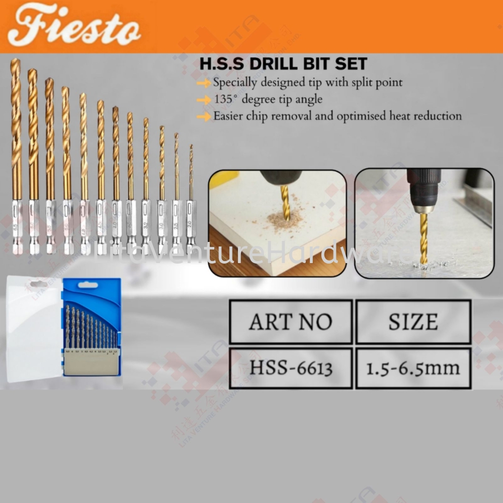 FIESTO BRAND HSS DRILL BIT SET - HSS6613
